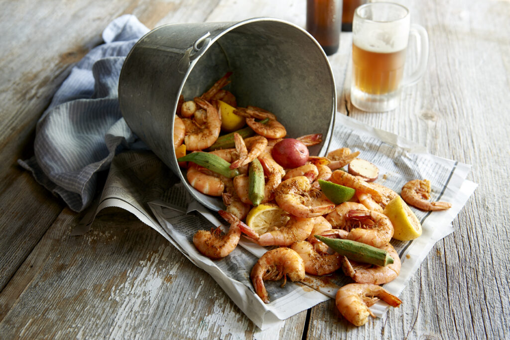 Spicy Texas Shrimp Boil with Garlic Citrus Butter and Pickled Okra image