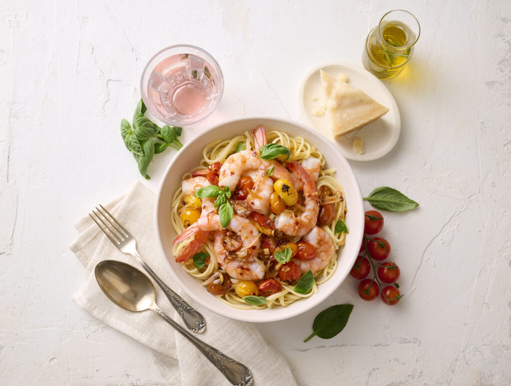 Butter Shrimp Pasta with Tomatoes and Basil image