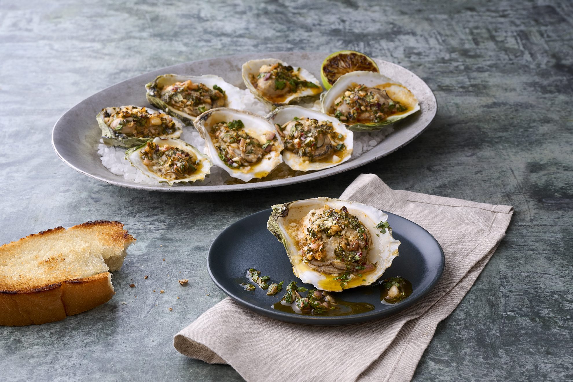Chimichurri Oven roasted oysters